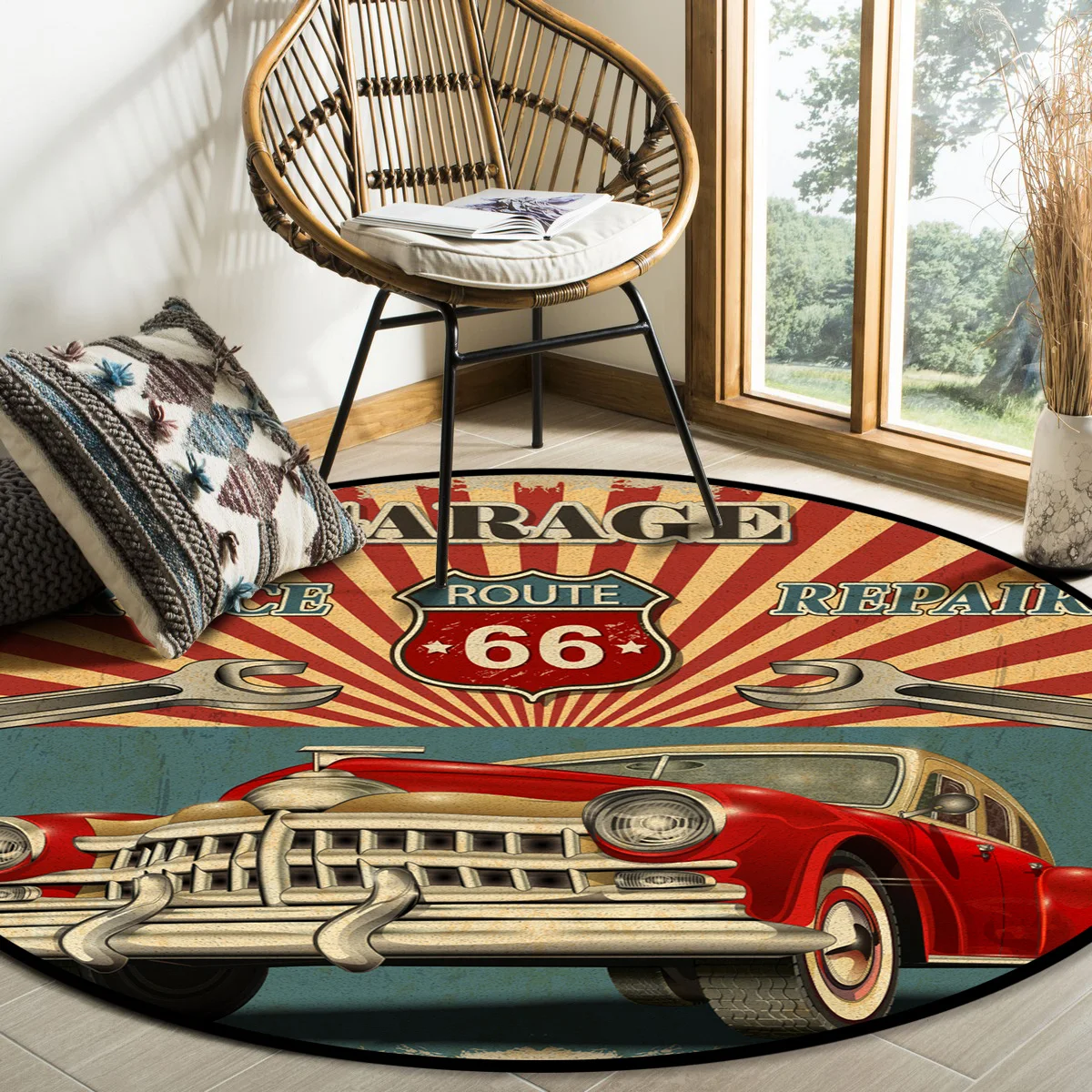 Классический постер ретро автомобиль Route 66 круглый ковер ковры для декора гостиной ковры для детской комнаты Коврики для спальни современные коврики