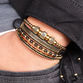 JARAVVI High Quality Men Bracelet Luxury CZ Pave Charm Stainless Steel Beads Macrame Friendship Bracelet Men Jewelry Gift