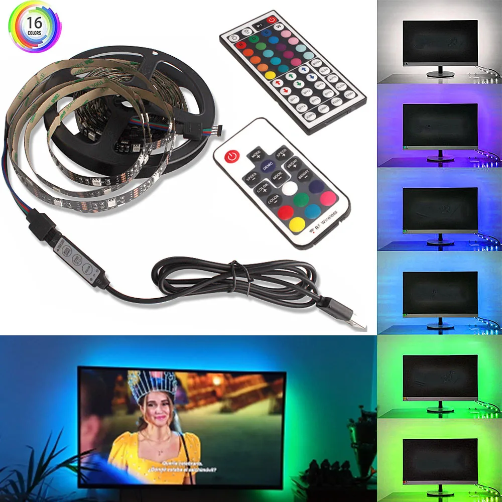 Noen светодиодный светильник 5 в SMD 5050 RGB лента 3M ТВ ПОДСВЕТКА fita Светодиодная лента USB ambi светильник PC полоса с 44 17 клавишами пульт дистанционного управления