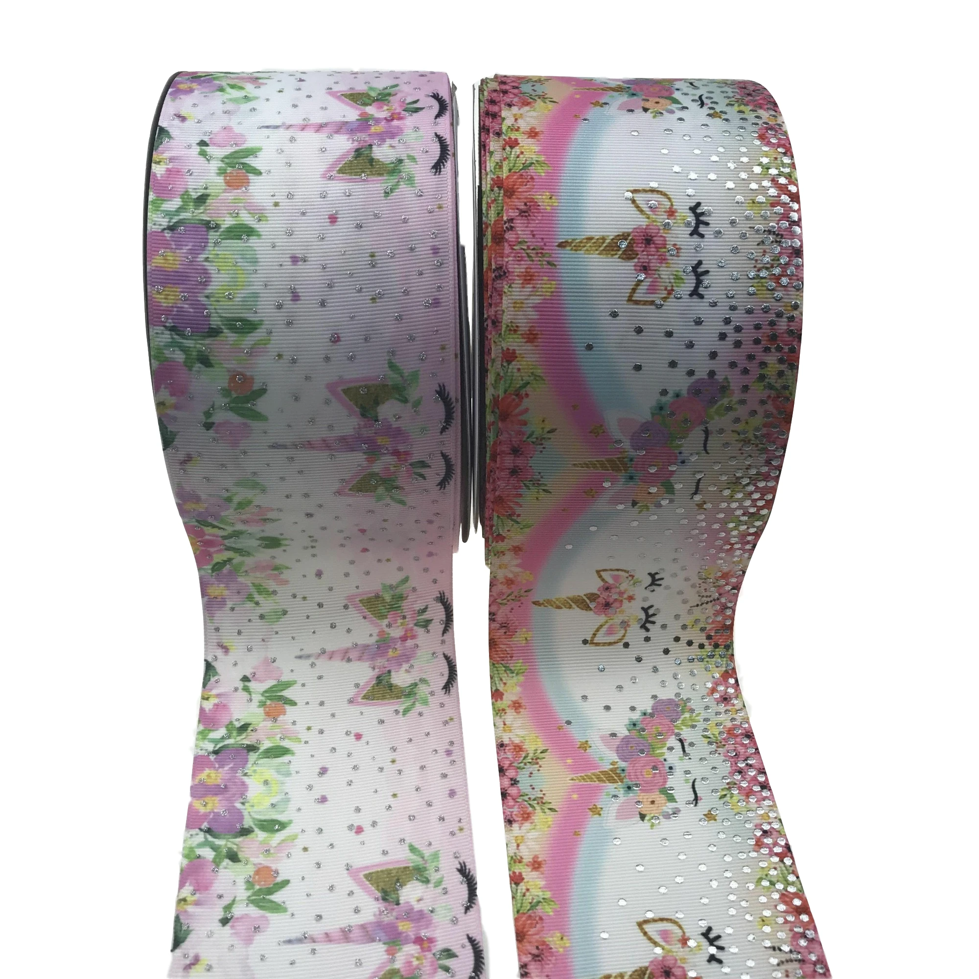 3 Inch Unicorn colorful silver Foil hologram Ribbon heat transfer grosgrain ribbon for hair bows