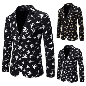 

Men's suit slim fit fashion Little bird Print gold stamping suit dress performance coat