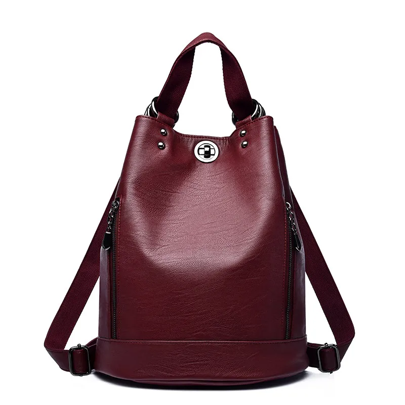 Зимний женский рюкзак, дизайнерский кожаный рюкзак высокого качества, вместительные школьные сумки для девочек, сумки на плечо для отдыха - Цвет: Red
