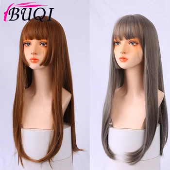 

BUQI Synthetic Wig Long Straight Hair Wig Lady 22 Inch High Temperature Bangs Fashion Wig