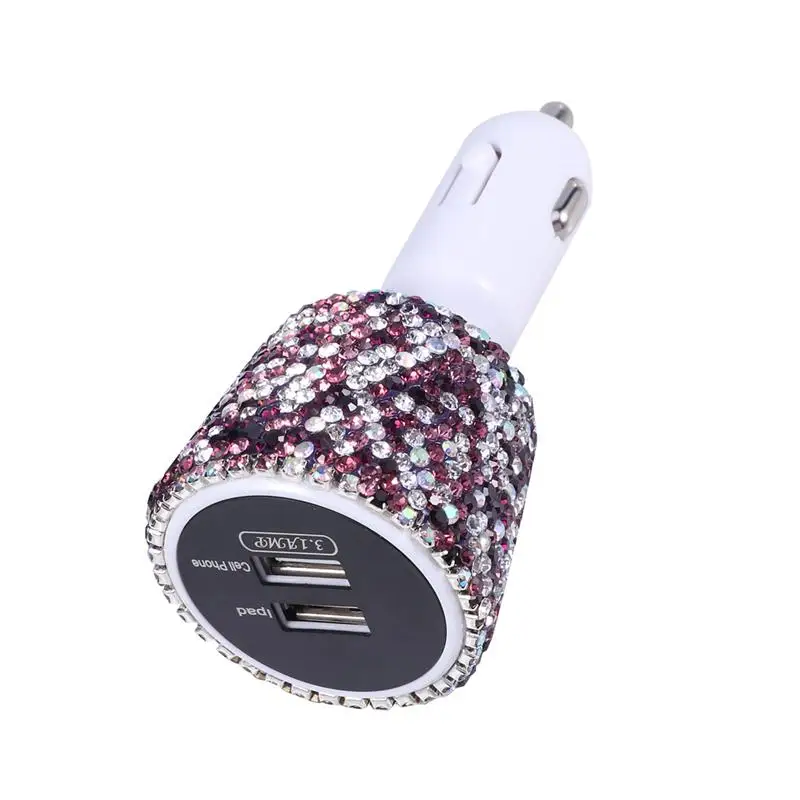 Двойной зарядное устройство usb адаптер 3.1A автомобильное зарядное устройство для мобильного телефона зарядное устройство Быстрый usb Тип Автомобильная Зарядка для телефона с белым бриллиантом