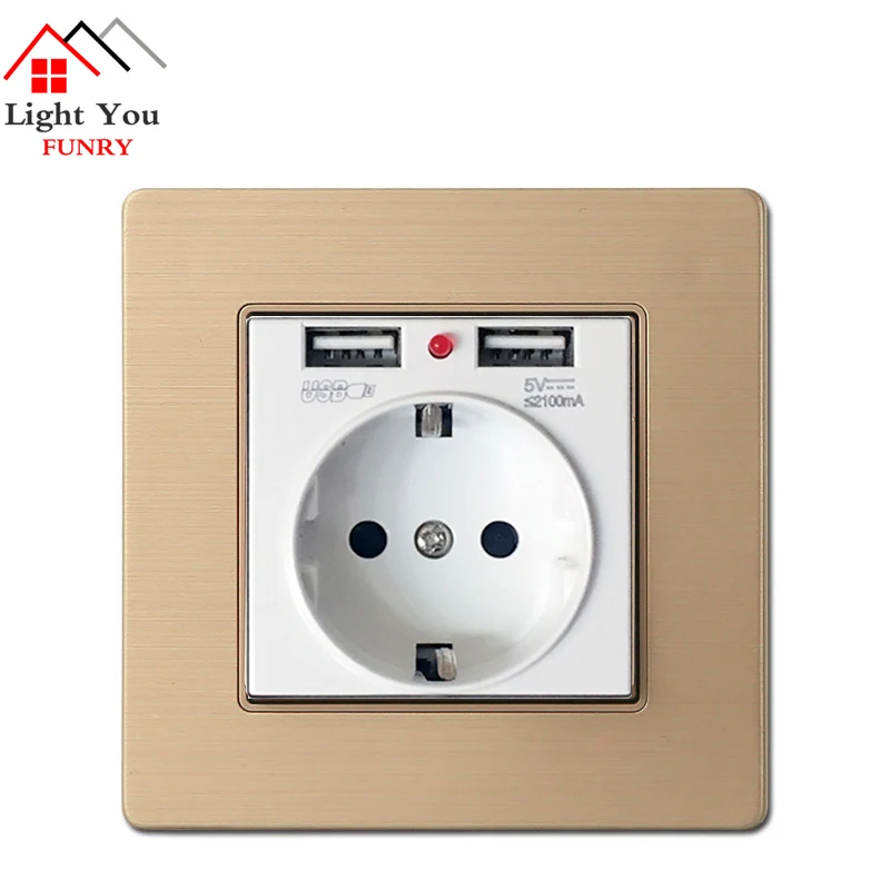 

2019 Wall Power Socket Grounded 16A EU Standard Electrical Outlet With 2100mA Dual USB Charger Port for Mobile