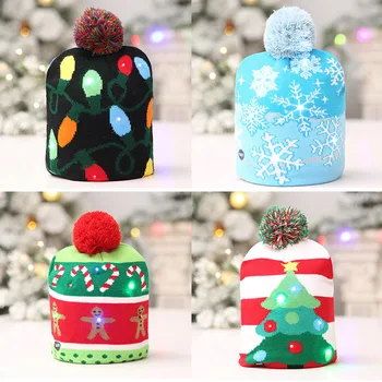 

Unisex Fashion Warm LED Light-up Christmas elements Winter Knitting Hat for Adults Kids Party Carnival Celebration