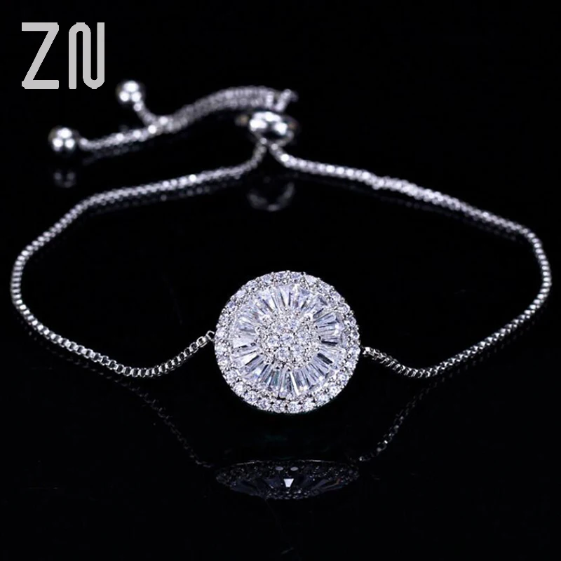 

ZN New Adjustable Size Fashion Round Royal Blue Crystal Cubic Zirconia Charm Bracelets Bangles for Women Best Gift
