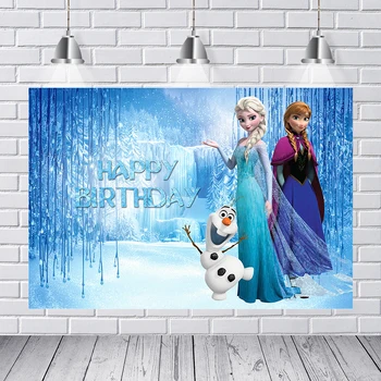 

Photocall Boda Queen Elsa with Anna with Friends Fairy Tale Ice World Backdrops for Kids Birthday Photophone Photo Props 7x5ft