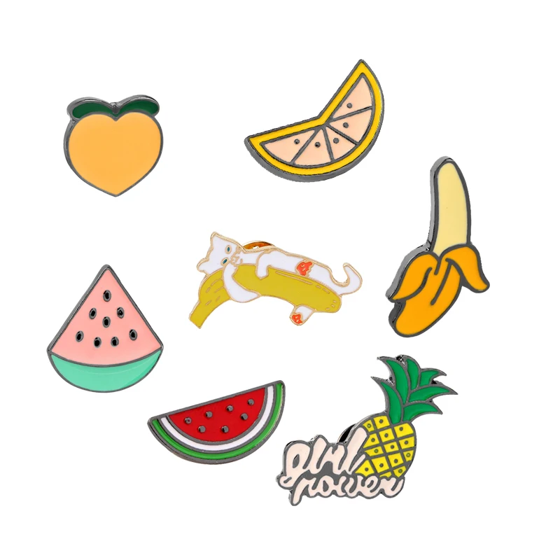 Мультфильм Frutis брошь коллекция значок Арбуз Лимон банан ананас эмаль на булавке на одежный воротничок Кнопка иглы детские ювелирные изделия