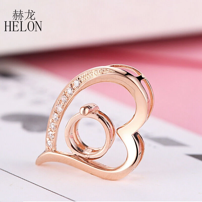 HELON, круглая, 5,5 мм, твердая, 14 к, розовое золото, AU585, проложенный натуральными бриллиантами, полукрепление, Подвеска для женщин, для помолвки, свадьбы, хорошее ювелирное изделие, подарок
