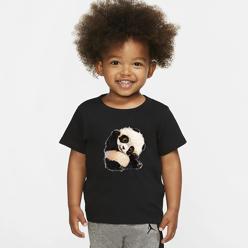 Camiseta/Милая Детская футболка с принтом панды летние футболки с короткими рукавами топы, футболки, костюм Повседневная хлопковая Футболка Disfraz, размеры от 2 до 14 лет