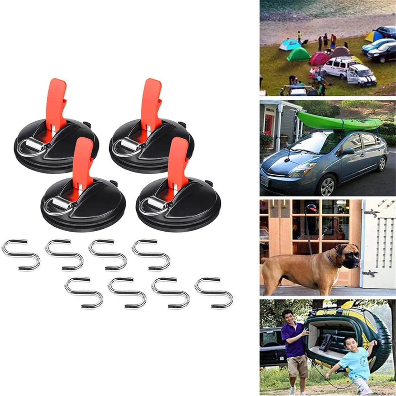 Multifunction Car Side Suction Cup Anchor Tool Set Of 4 With 8 S Hooks Travel Camping Tarp Luggage Universal | Инструменты