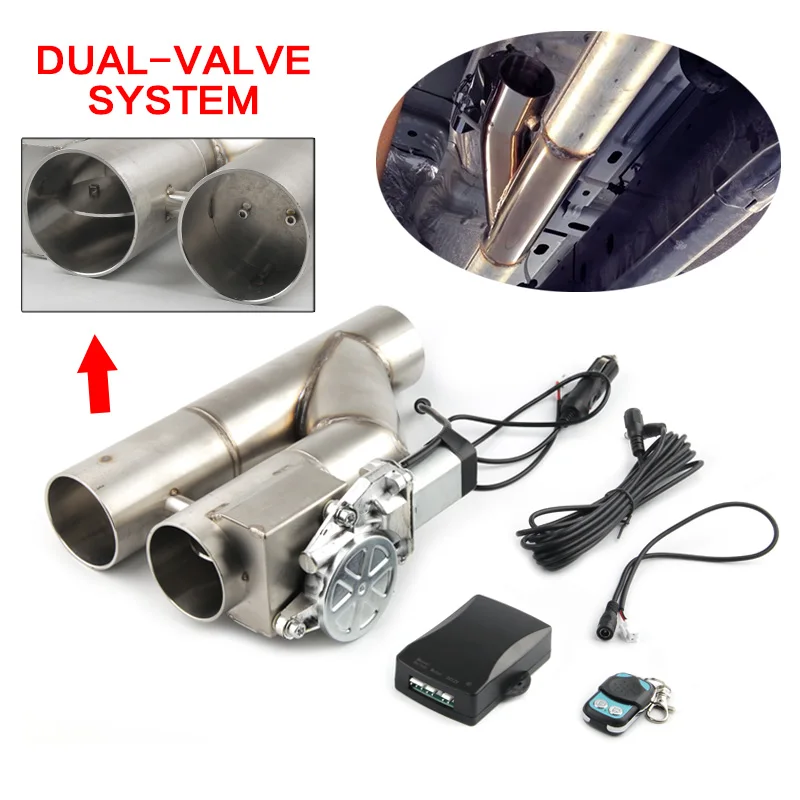SUPERFASTRACING 2pcs 2.5 63mm Electric Exhaust Downpipe E-Cut Out Valve & One Controller Remote Kit 