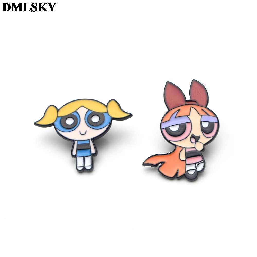 DMLSKY мультфильм каваи Powerpuff девушки булавки Одежда брошь на рюкзак Значки для женщин мужчин галстук булавка шляпа Металлические Булавки M2013