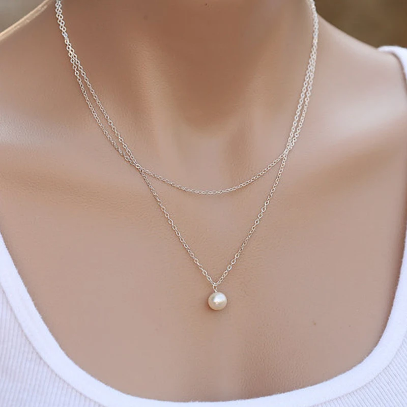 Sweet Simple Double Layer Pearl Collarbone Necklace Charming Women’s Choker Chain Pendant Female Fashion New Year Jewelry Gifts