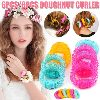 

High Qualit 8/6 Pcs Hair Styling Donuts Hair Styling Roller Hairdress Plastic Bendy Soft Curler Spiral Curls Rollers DIY