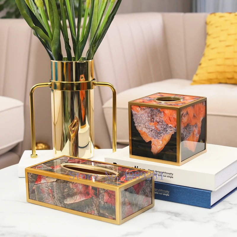 Креативная бамбуковая коробка для салфеток мраморный золотой Латунный держатель для салфеток Настольный ящик для хранения гостиной Современное украшение дома