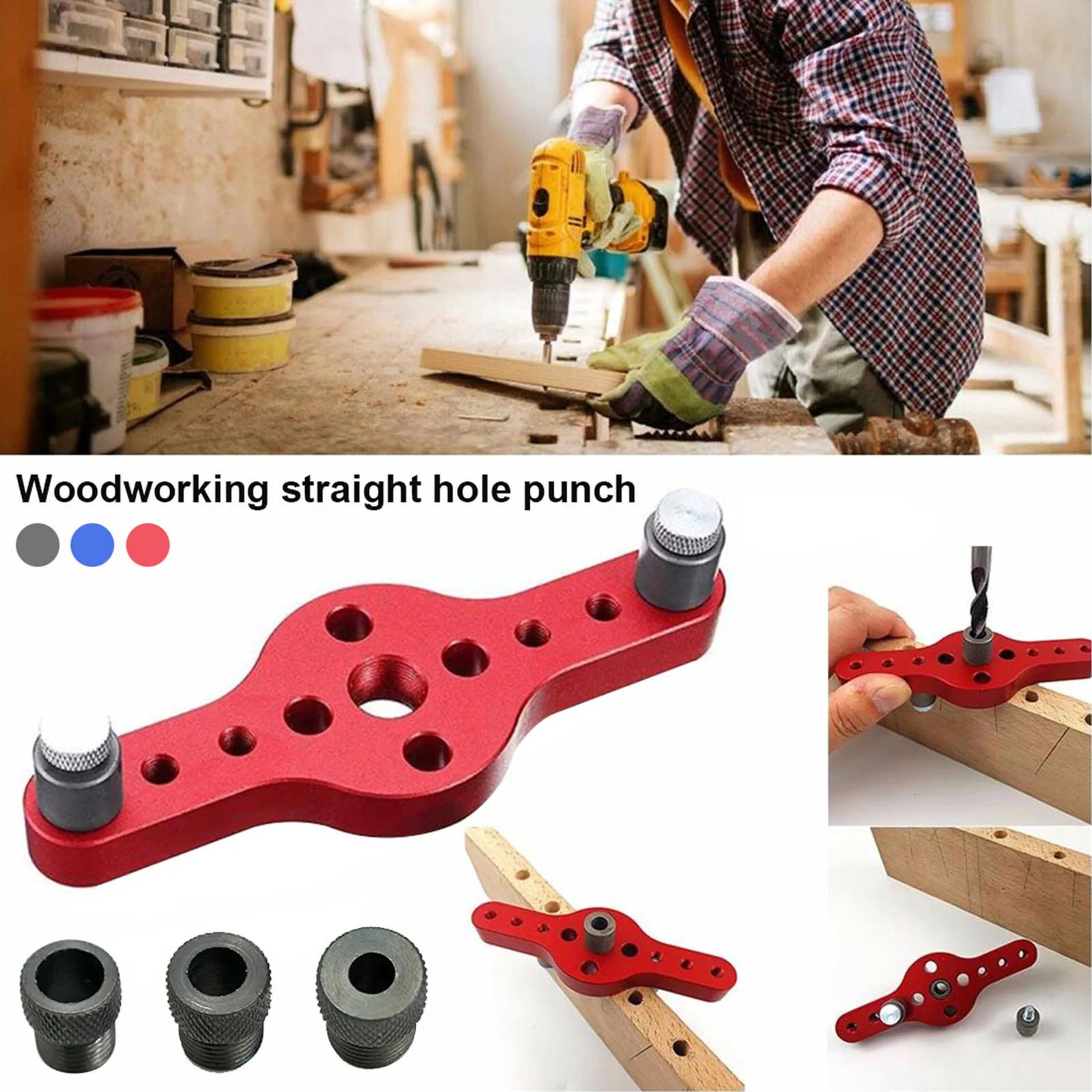 Drill Guide Jig Self Centering Set Dowelling Hole Puncher Locator Carpentry Tool 