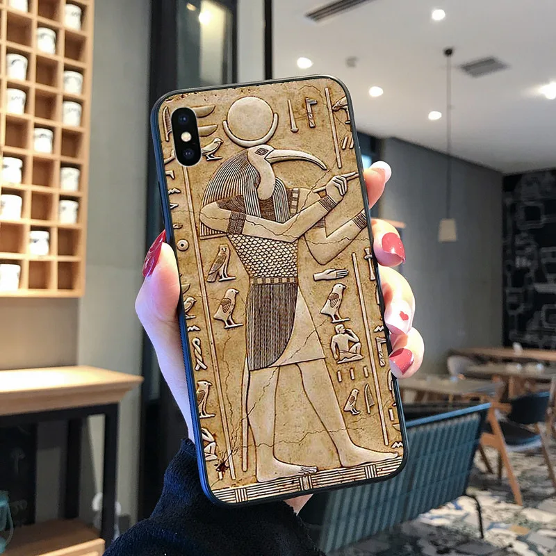 Kuno Hieroglif Mesir Coque Shell Ponsel Case untuk iPhone 8 7 6 6S Plus X XS MAX 5 5S SE XR 11 11pro Promax Ponsel