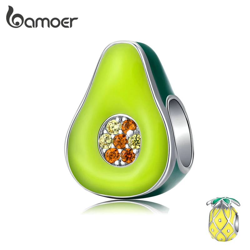Jewelry Fruit-Charm Silver Bracelet Avocado 925-Sterling-Silver Green Bamoer Enamel Original