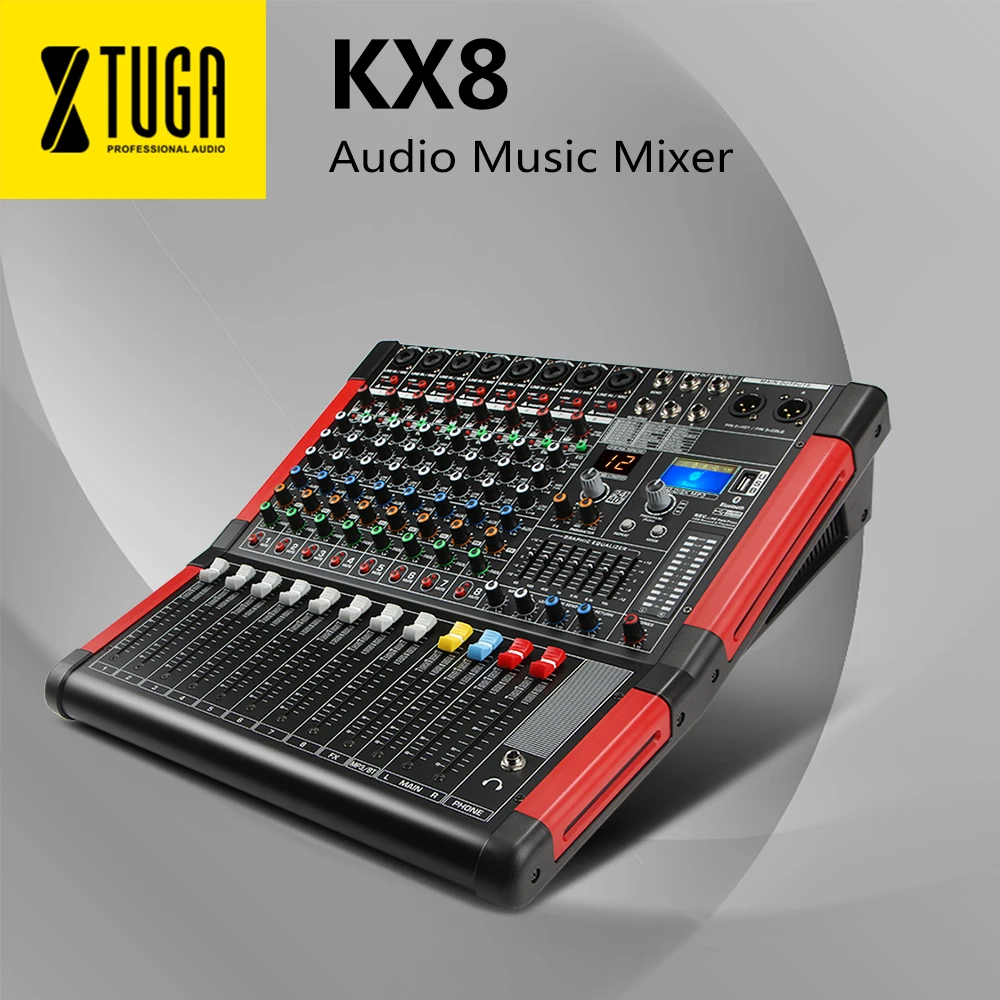 XTUGA KS-8 8-ми канальный аудио микшер звуковая карта с цифровым дисплеем MP3 Распознавание отпечатков пальцев, Bluetooth, EQ, эффектами для сцены Kraoke Применение для DJ, вечерние