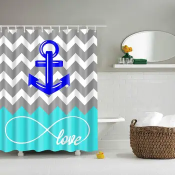 

Anchor and Wave Stripe Digital Print Shower Curtain for Bathroom Decor,Polyester Waterproof Bath Curtain with 12 Hooks,70x70
