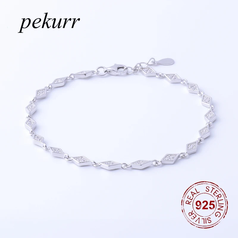 Pekurr ювелирные изделия из стерлингового серебра 925 пробы 18 циркониевых четырехсторонних женских браслетов очаровательные цепи модные изысканные аксессуары для женщин