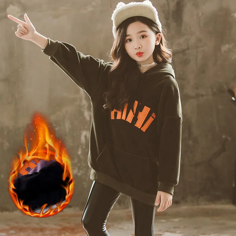 

Школьная флисовая толстовка для детей осенне-зимняя плотная теплая Повседневная Толстовка с капюшоном для девочек, топы для детей 4, 6, 8 лет детская одежда