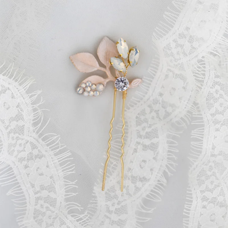 Hair Pin 1pc Модные аксессуары, украшения для волос, гребни для волос с розами, опал, свадебный головной убор, подарок на день рождения - Окраска металла: Hair Pin 1pc