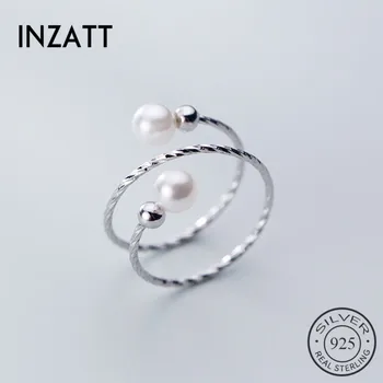 

INZATT Real 925% Sterling Silver Minimalist Pearl spiral Ring For Women Birthday Party Classic Fine Jewelry Accessories Gift