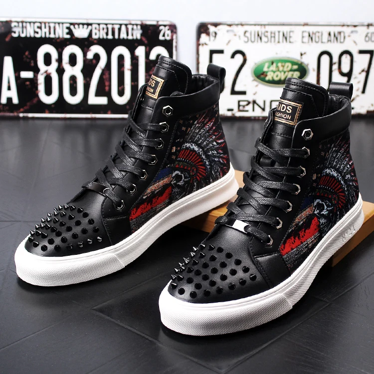 Мужские дизайнерские высокие кроссовки повседневная обувь с заклепками на