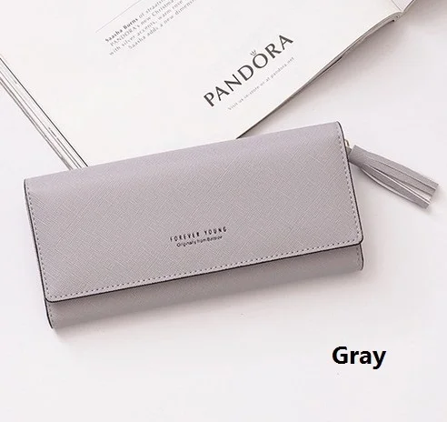 Korean Fashion Tassel Long Wallet Large-Capacity Multi-Card Women's Coin Purse Cross Buckle - Цвет: Серый