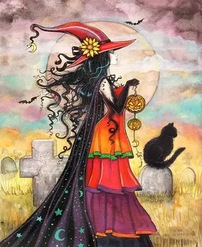 

5D Diamond Painting Kits Paint Full Round AB Drills Rhinestones DIY Mosaic Cross Stitch Halloween Witch Embroidery Handcrafts