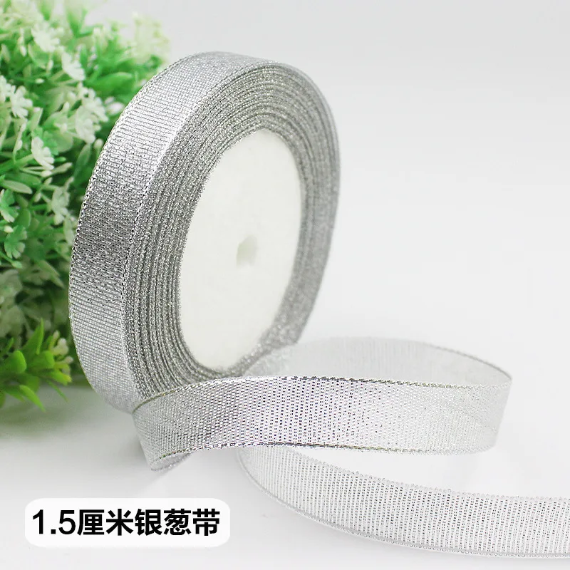 silver 1.5cm 25 ярдов Золото Серебро шелк атлас органза лента блеск ленты с вышивкой для свадебного торта подарок украшения для самодельного изготовления поставки - Цвет: silver 1.5cm