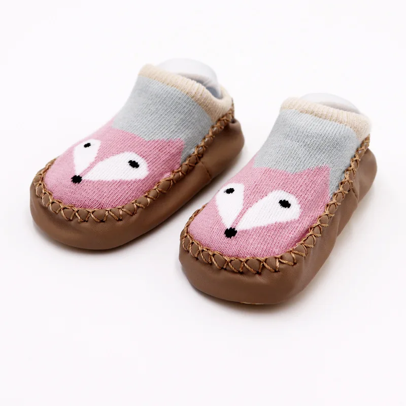 Новорожденных Весна-осень-зима детские носки милые забавные нескользящие носки для маленьких мальчиков, с резиновой подошвой, носки для маленьких девочек милые носки для девочек - Цвет: Pink fox