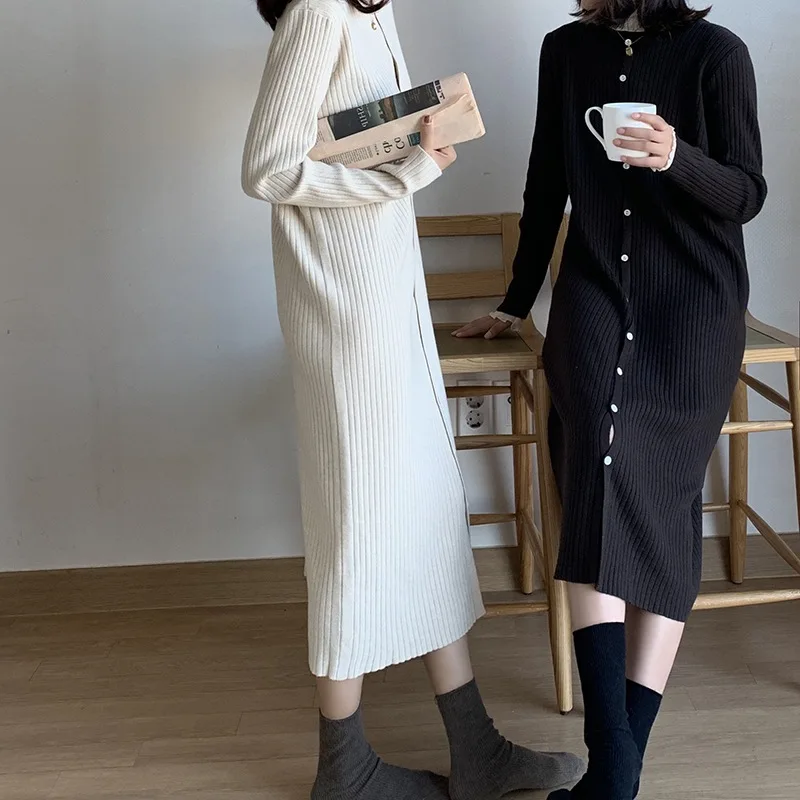 

Crew Neck Long Sleeve Jersey Dress Women's Autumn And Winter 2019 New Style Underwear Slim Fit Slimming Mid-length Skirt