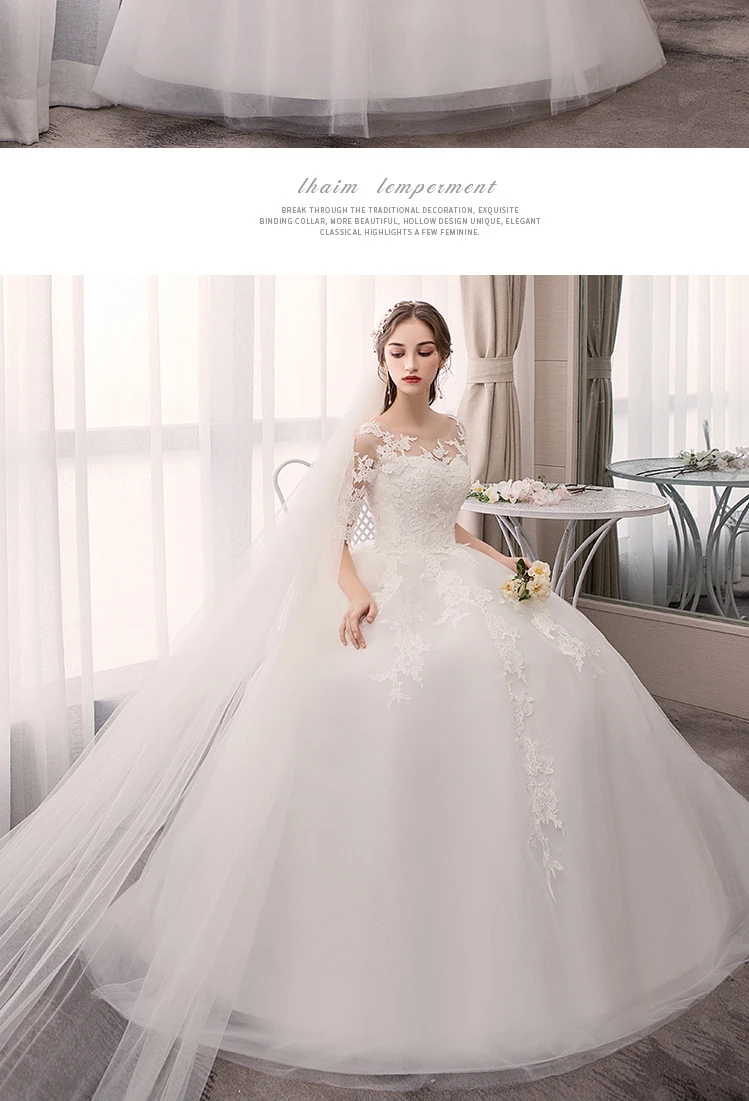 Robe De Mariee элегантные белые свадебные платья с круглым вырезом и коротким рукавом кружевная Иллюзия Аппликации вечернее платье невесты Suknia Slubna