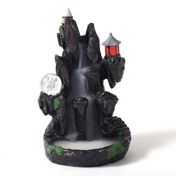 

Smoke Incense Burner Waterfall Flow Mountain Artificial Censer Holder LED Resin