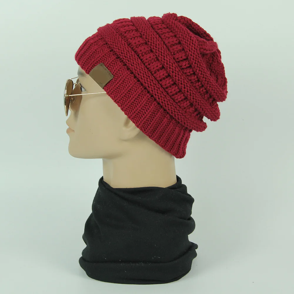 Red Осенне-зимняя женская шапка Skullies cc Beanies, одноцветная вязаная женская шапка, шапка бини для девочек, мягкие теплые шапки, женская шапка - Цвет: Red