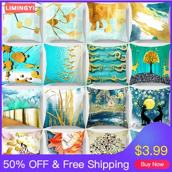 

LIMINGYI Modern Minimalist Pillowcase Gold Grain Elk Sofa Cushion Cover Bedside Waist Pillowcase Home Throw Pillows ZT148