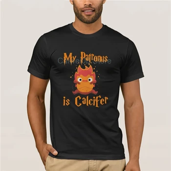 

Men's white short sleeve t shirt My Patronus Is Calcifer Shirt Hoodie LS Hot men's fun casual print T shirt
