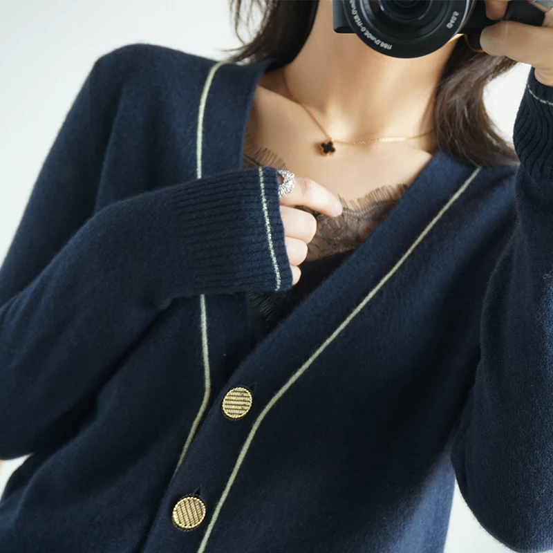 knitwear Elegant V-neck women's Korean style color