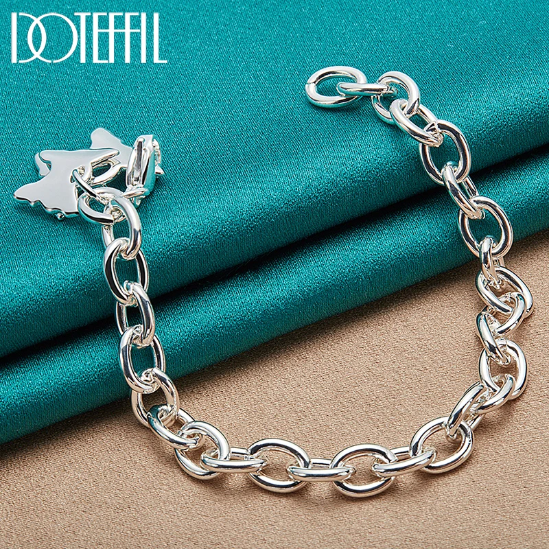 

DOTEFFIL 925 Sterling Silver Double Butterfly Pendant Bracelet Thick Chain For Woman Charm Wedding Engagement Fashion Jewelry