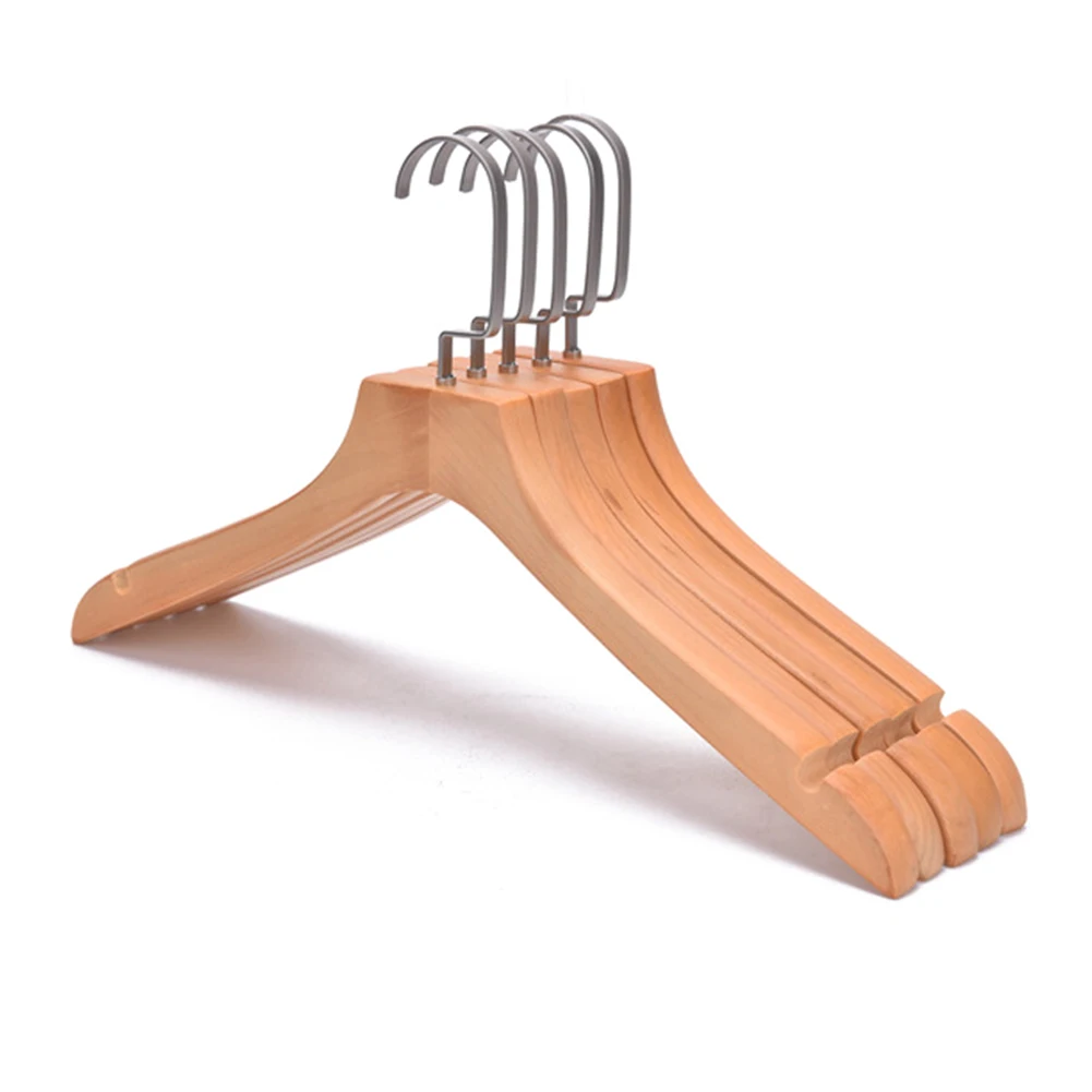 

5 Pcs Wooden Hanger Anti-slip Bar Thick Chrome Hooks Extra Strong for Hotel Coat Suit HFing