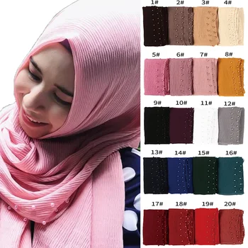 

10pc/lot crumple bubble chiffon solid crinkled shawls pleat headband hijab muslim wraps scarves/scarf with pearls