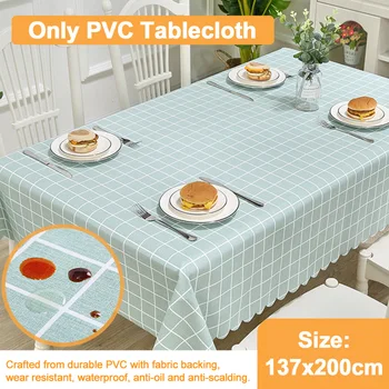 

Wipeable Kitchen Dining Spillproof Decorative PVC Waterproof Table Cloth Nordic Style Checkered Square Stain Resistant Cover