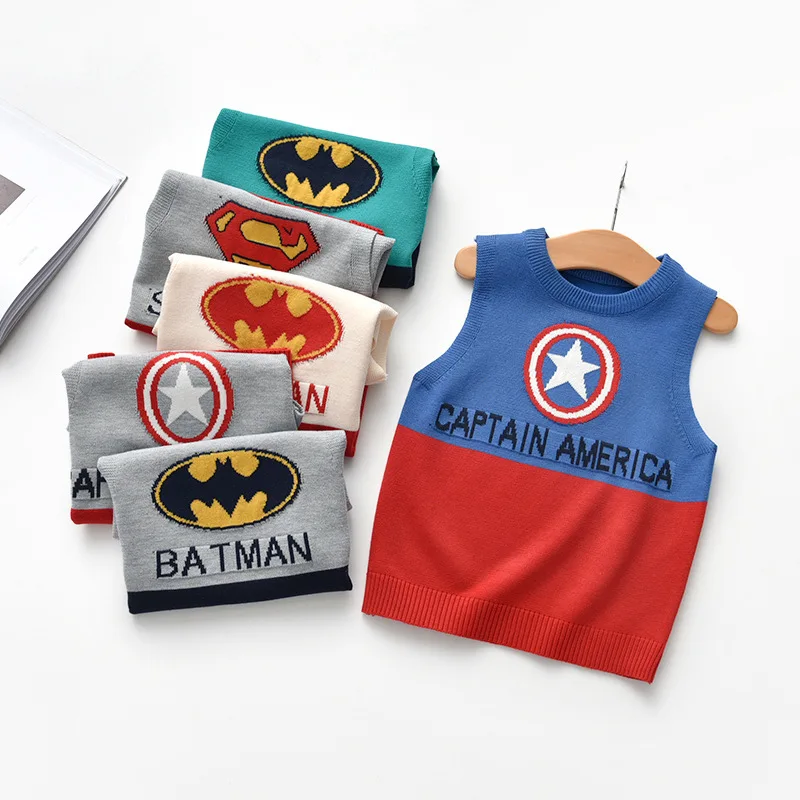 

Boys Vest New Autumn Cartoon Kids Sweater Vest Children Warm Clothes Patchwork O-Neck Knitted Sweaters Toddler Baby Boy Clothes