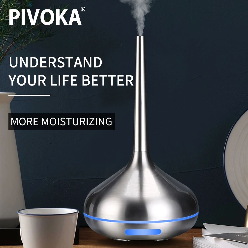 Billige PIVOKA Luftbefeuchter Aroma Diffusor Ätherisches Öl Aromatherapie Ultraschall luftbefeuchter USB Nebel Maker Gehäuse Led Metall oberfläche