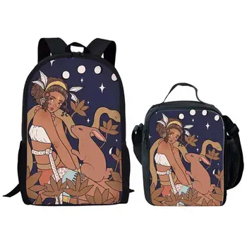 

HYCOOL 2020 Backpack for Teenage Girls Black African Girl Print Kids School Bags Set Tote Bags Primary School Children Book Bags