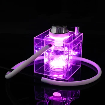 

square transparent sheesha wholesale charcoal holder chicha LED flash light acrylic cube hookah shisha with led light